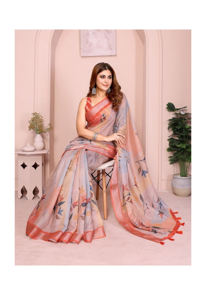 Malishka Export Linen Cotton Grey Saree for Women - Image 4